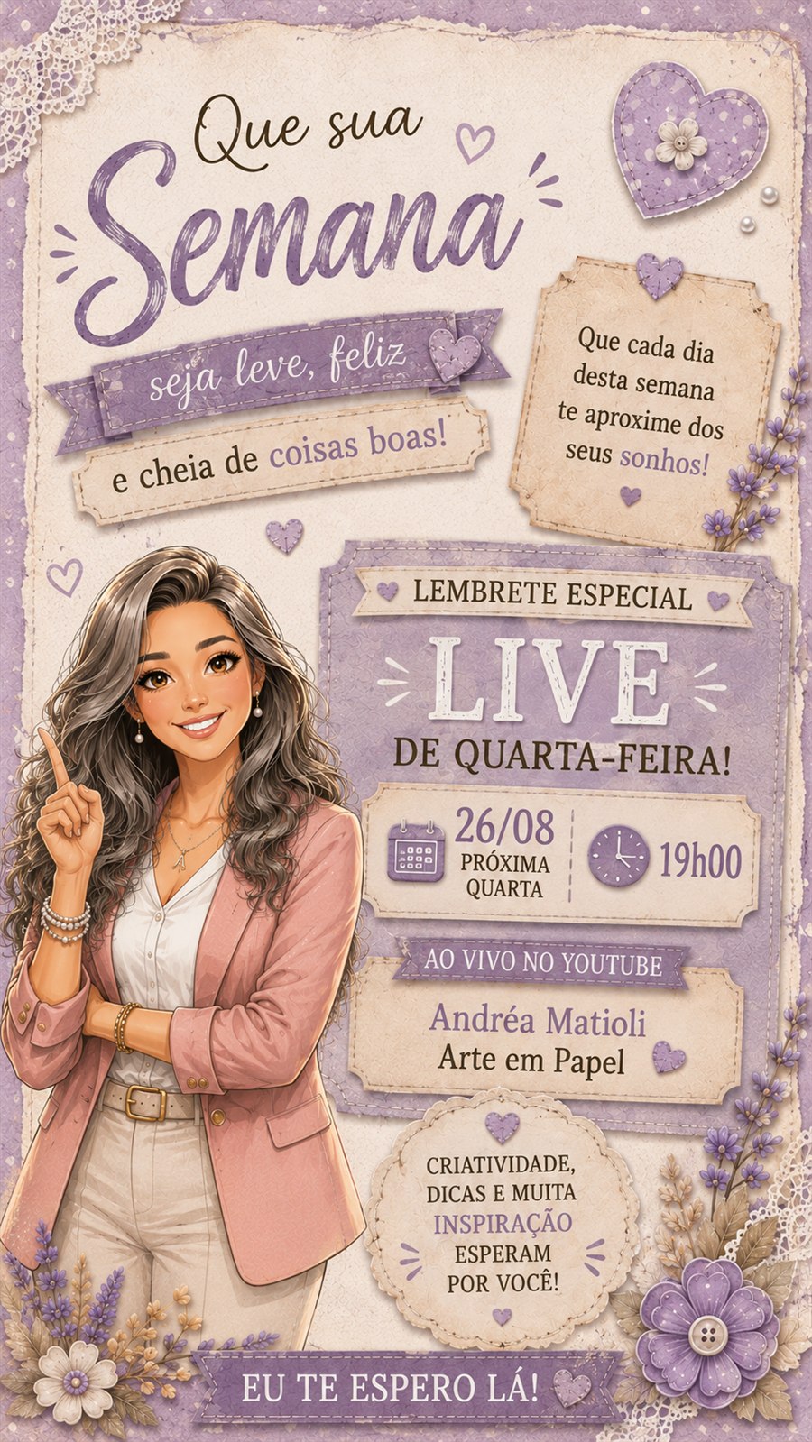 Post de scrapbook em tons de lilás